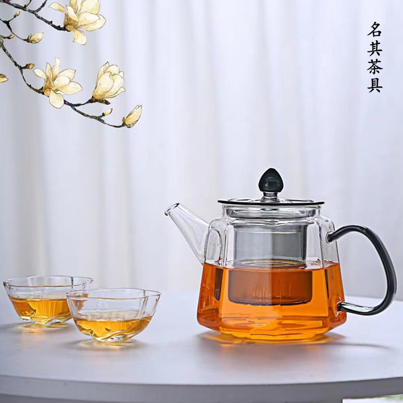 明信唐耐热玻璃泡茶壶彩色内胆过滤花茶壶功夫茶具单壶八方冲茶器-图3