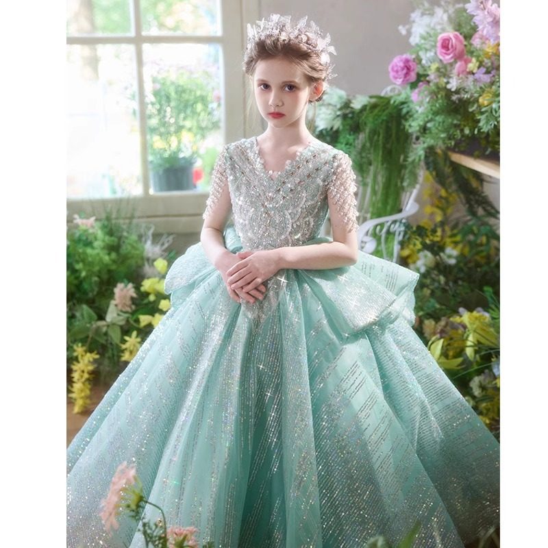 女童主持人礼服生日宴会轻奢花童钢琴演出走秀绿色精灵森系公主裙,淘宝优惠券,粉丝福利购,淘宝优惠卷