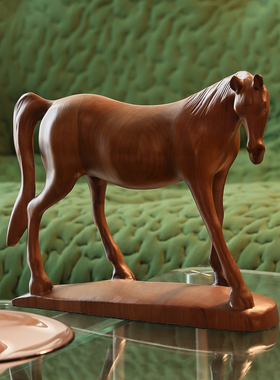 法式复古实木工艺品骏马摆件客厅卧室边柜茶室茶桌送礼装饰品马年