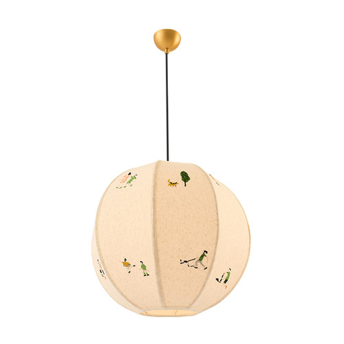 法式奶油中古风卧室灯刺绣吊灯卡通男孩女孩儿童房间创意艺术灯具 - 图3