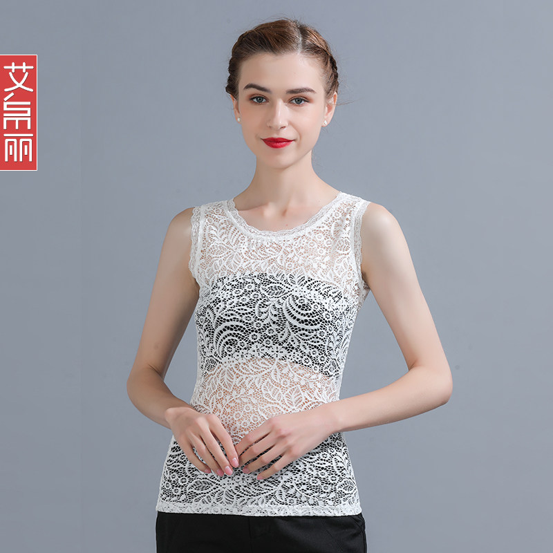 黑色防走光吊带女短款紧身夏打底衫 艾帛丽蕾丝衫/雪纺衫