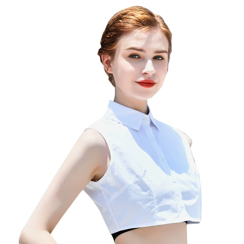 Хлопковый универсальный демисезонный фальшивый воротник, рубашка, свитер, в корейском стиле