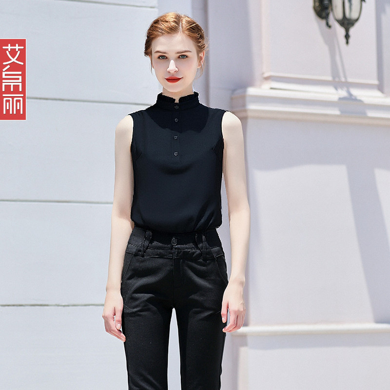 木耳边立领内搭无袖雪纺衬衫女百搭职业白衬衣套头打底衫四季叠穿,淘宝优惠券,粉丝福利购,淘宝优惠卷