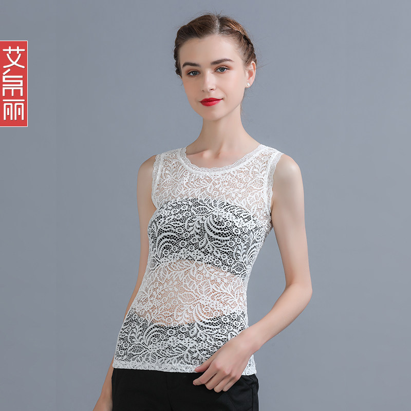 黑色防走光吊带女短款紧身夏打底衫 艾帛丽蕾丝衫/雪纺衫