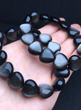 天然银曜石爱心手链 约14毫米单圈手串 diy配饰简约百搭礼物