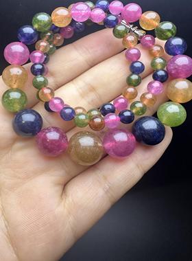 碧玺玉髓手链女多圈巴西老矿料彩虹色糖果碧玉髓手串单圈水晶礼物