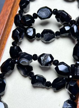 天然黑玛瑙晶洞单圈手链 diy配饰简约百搭礼物