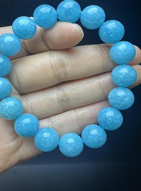 老矿天河石玉髓手链亚马逊天河石蓝绿色珠子单圈手串男女礼物