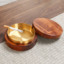Hupeach Wood Solid Wood Ashtrays Home Hotel Living Room With Cover Anti Fly Ash Office Smoke Cylinder Wooden Creative Fashion