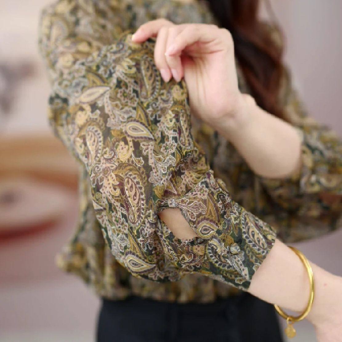 2025春季新款时尚印花雪纺衫女士显瘦遮肉轻薄透气百搭小衫上衣,淘宝优惠券,粉丝福利购,淘宝优惠卷