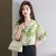 ເສື້ອຍືດຄໍ V-neck ໃໝ່ ພິມ chiffon ທ້ອງ