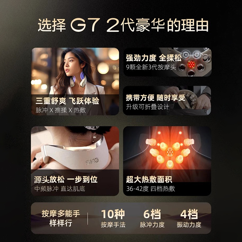 新年礼物SKG颈椎按摩器G7二豪华颈部肩颈按摩仪仿人手脖子护颈仪