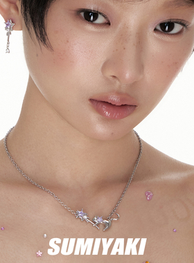 猫咪紫色锆石星星项链小众锁骨链