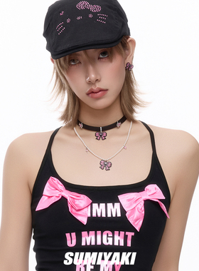 像素皮革项链蝴蝶结choker锁骨链