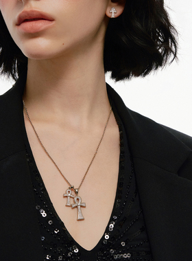 满钻安卡十字架项链女百搭毛衣链