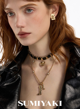 复古双层皮革骑士靴项链