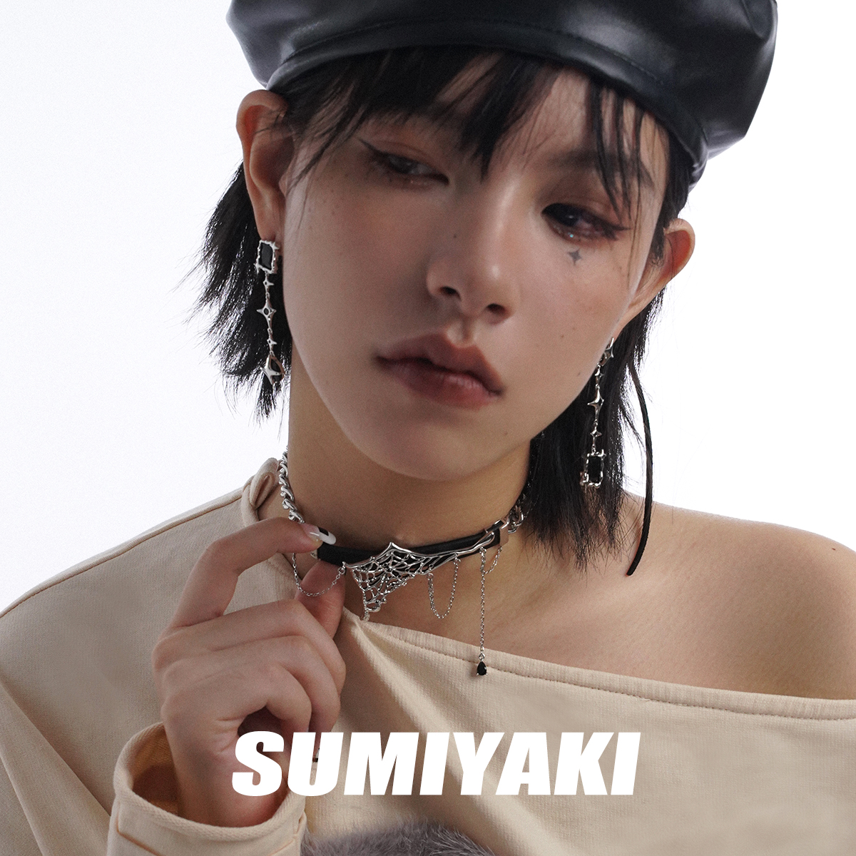 SUMIYAKI 原创真皮蛛网项链女高街颈链朋克锁骨链 甜酷辣妹高级感 - 图2