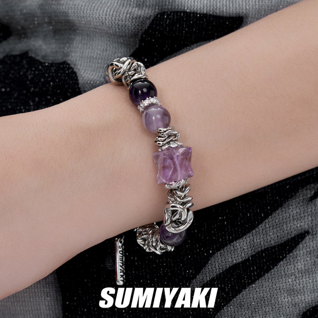 SUMIYAKI Stone of Wisdom Natural Amethyst Bracelet Balanced Emotional Metal Bracelet Bestie Gift