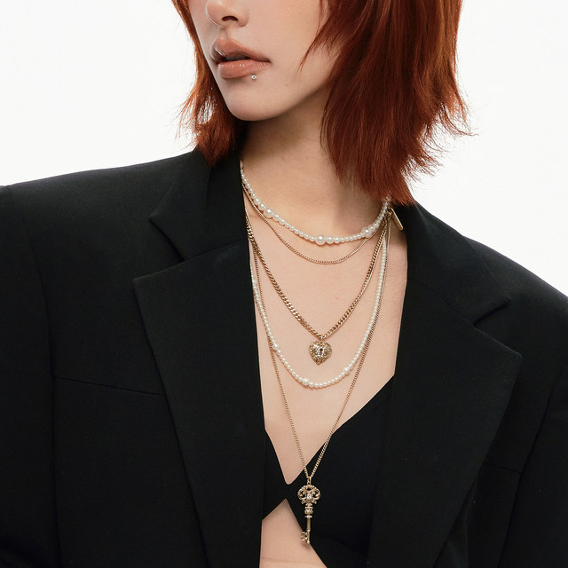 Retro Love Lock Series Multi-Layered Pearl Necklace
