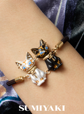 法老埃及猫猫咪虎眼石串珠手链