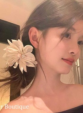 韩系精致白色花朵珍珠大肠发圈