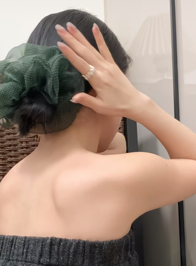 森系墨绿色网纱大肠发圈女高级感