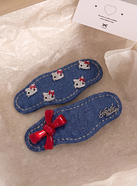 牛仔蓝色水钻蝴蝶结kitty发夹