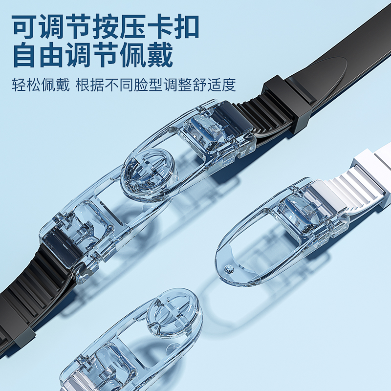 韩启运动户外专营店特步泳镜防水防雾高清近视大框游泳眼镜男士潜水装备女款泳帽套装3