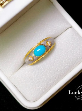 「蛊惑」天然美松绿松石睡美人925银拉丝开口戒指布布风中古宫廷