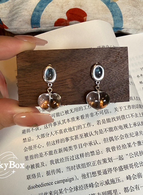 「心湖」天然海蓝宝爱心屁桃白水晶纯银耳钉耳饰小众设计清冷耳坠
