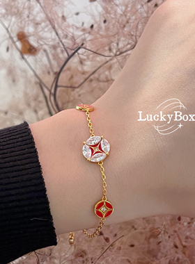 「鸿运来财」珐琅镶钻钱币s925银镀18k金手链小众设计轻奢高级感