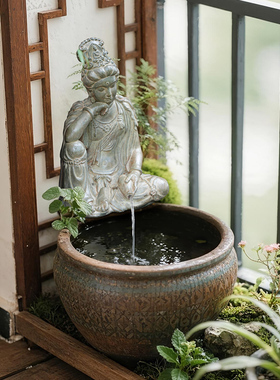 水磨坊水月观音流水喷泉装饰摆件