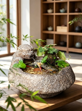 中式招财貔貅流水摆件造景鱼池