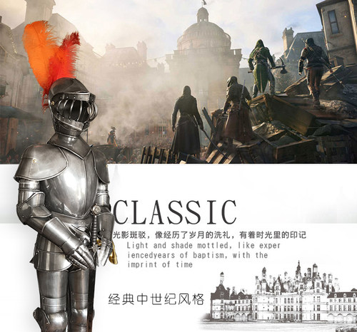 中世纪骑士2米盔甲欧式复古铁艺大型客厅剧本杀装饰品落地摆件密 - 图0
