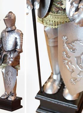 欧式骑士盔甲银色中世纪书房