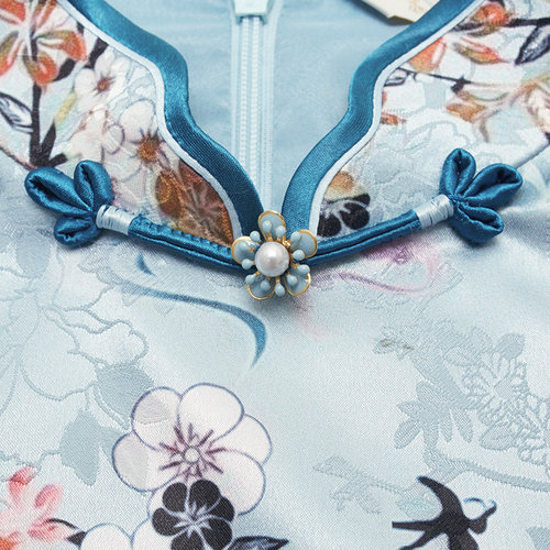 木真了中式祥云印花修身旗袍裙新品复古通勤宴会中长款礼服女972 - 图1