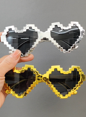 爱心马赛克金色眼镜个性创意搞怪装饰时尚派对舞会拍照墨镜凹造型