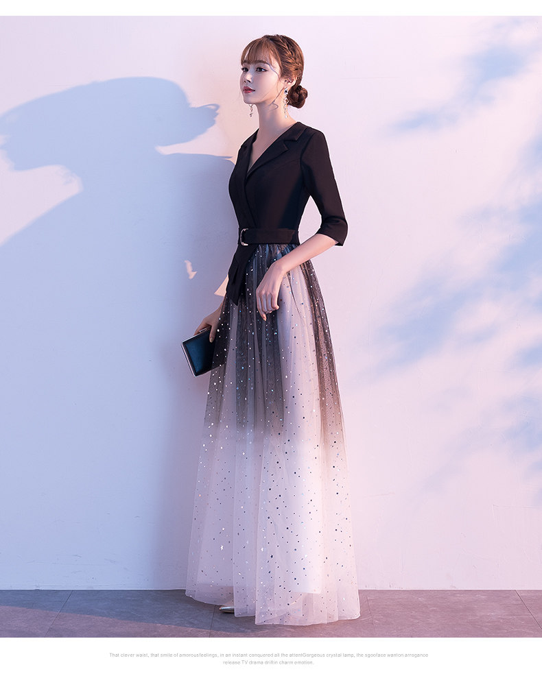 宴会晚礼服女高级质感轻奢小众高端气质黑色年会主持人冬季连衣