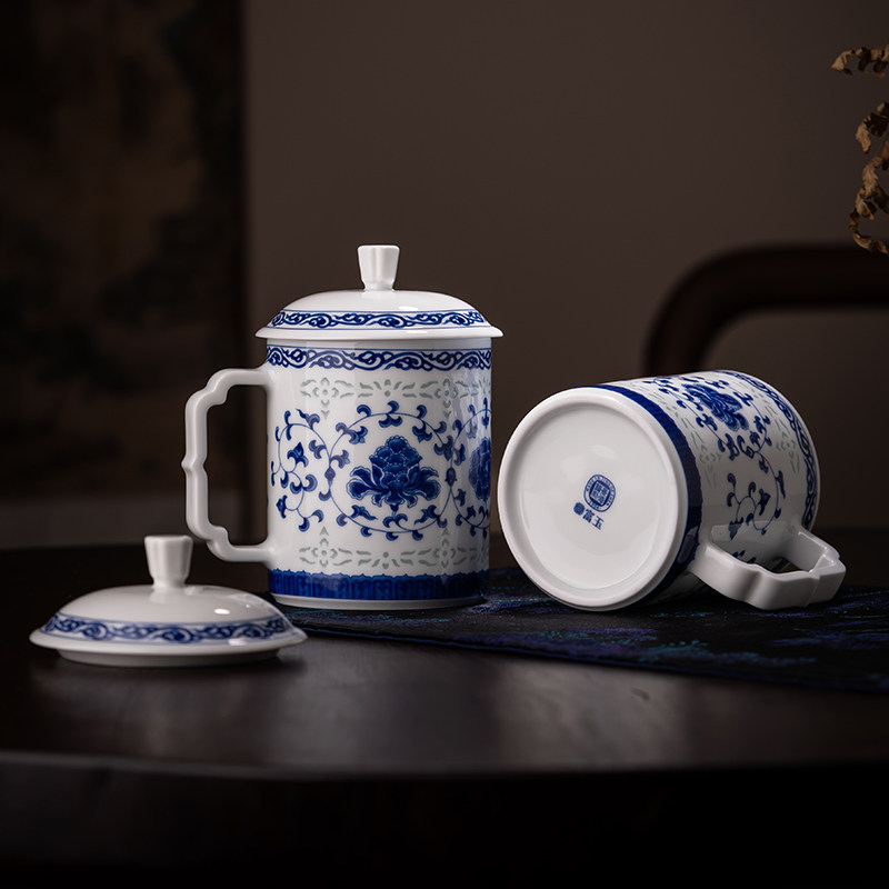 富玉景德镇青花陶瓷茶杯个人专用大容量高档精致中式家用办公对杯,淘宝优惠券,粉丝福利购,淘宝优惠卷