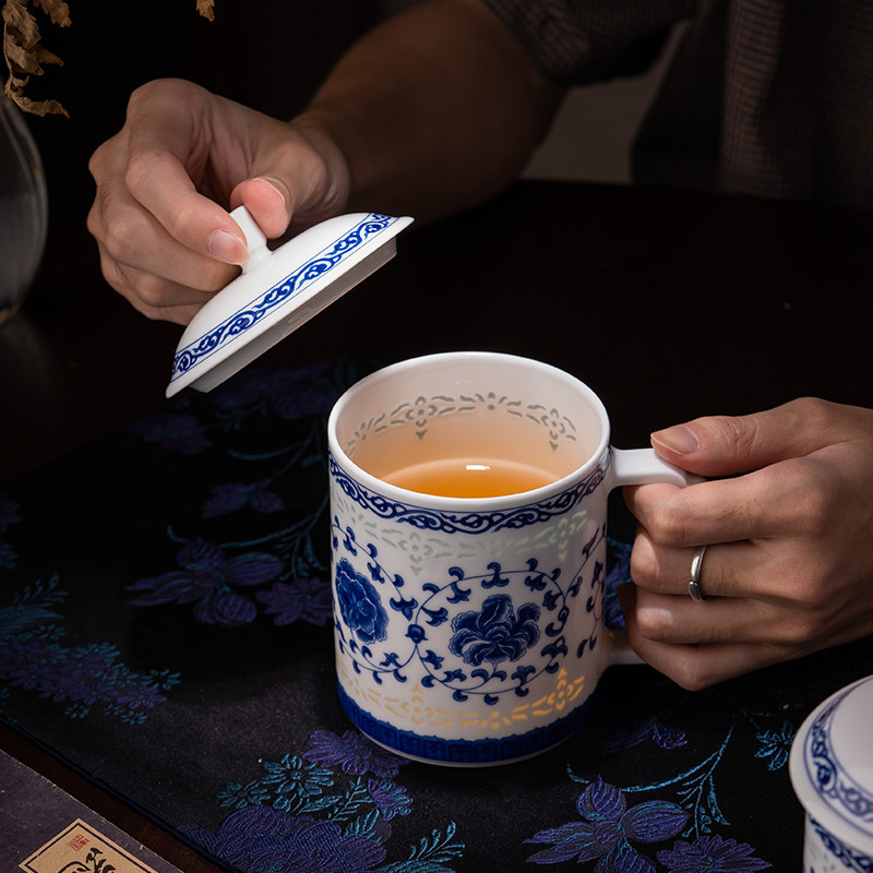 富玉景德镇青花陶瓷茶杯个人专用大容量高档精致中式家用办公对杯,淘宝优惠券,粉丝福利购,淘宝优惠卷