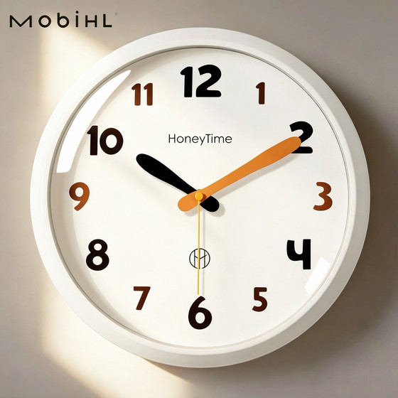 Cream Style Simple Wall Clock No Punch Hole Bedroom Silent
