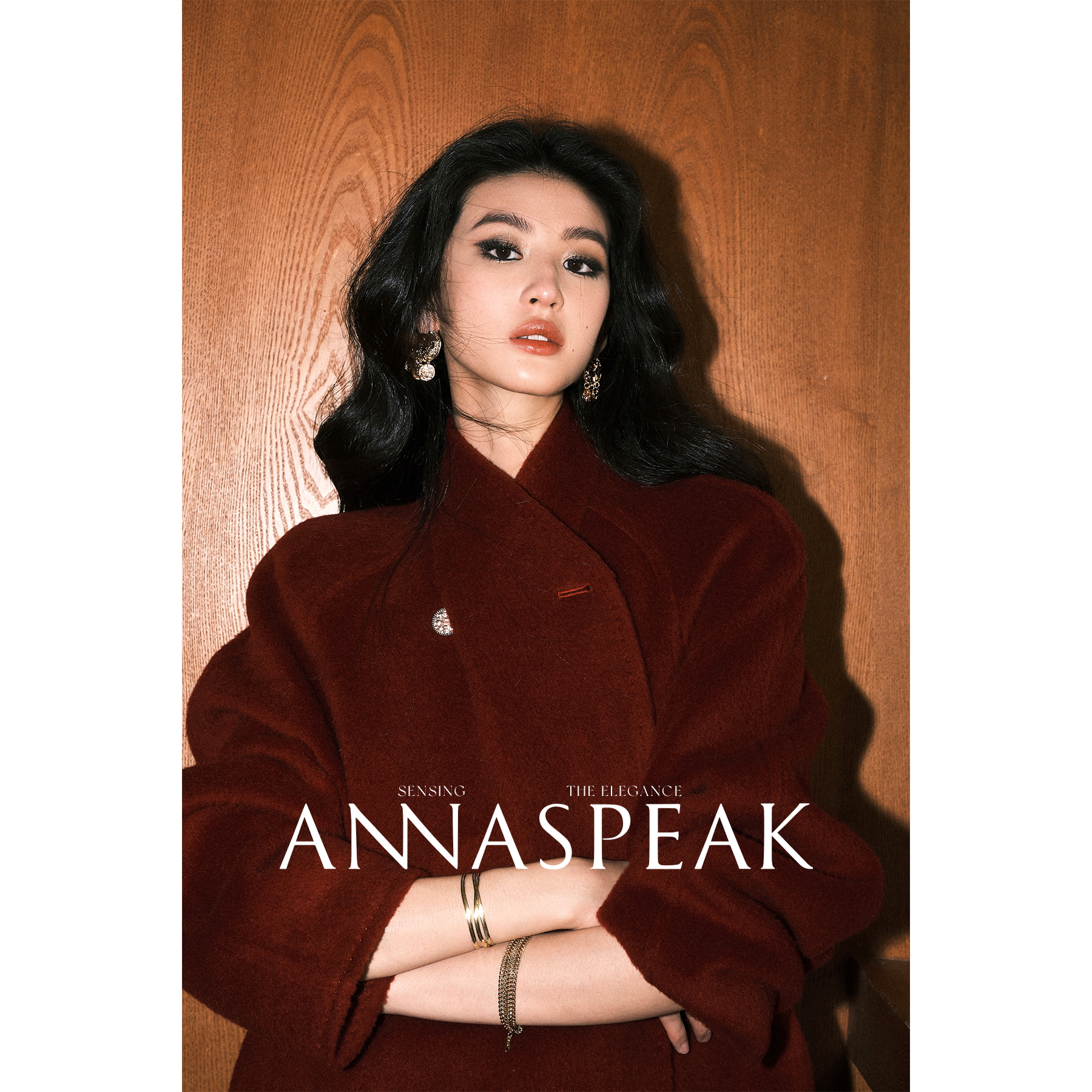 ANNASPEAK 云端秘鲁苏力羊驼毛围巾领长大衣AS冬季新款高级外套女