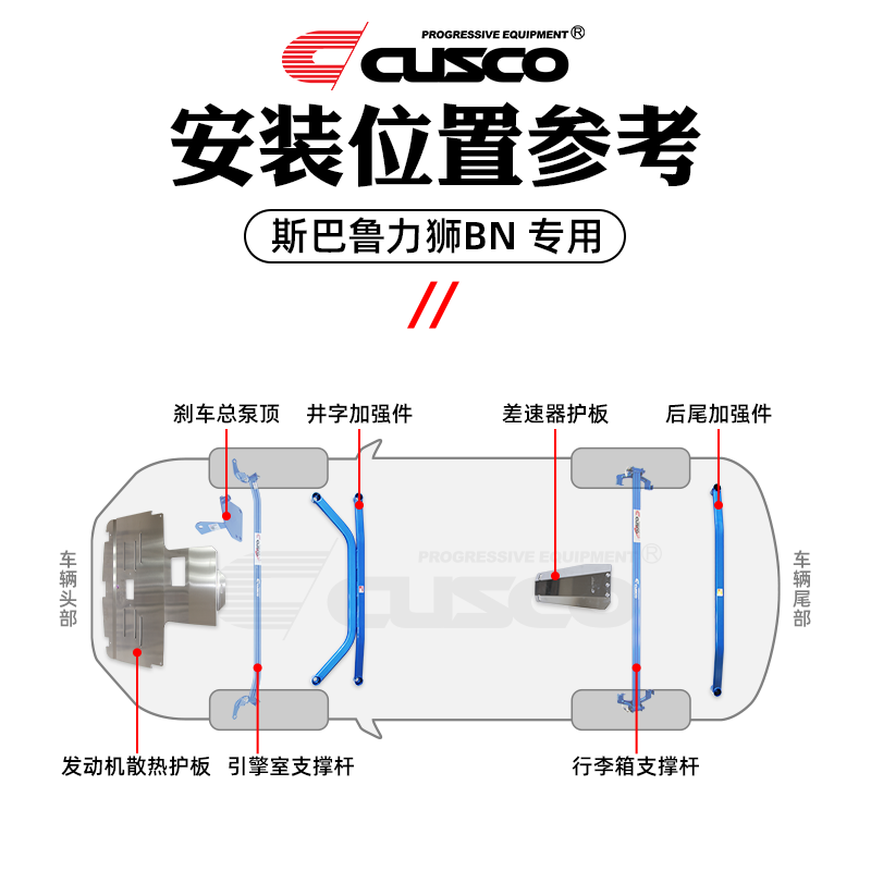 CUSCO加强件斯巴鲁15-20款力狮BN顶吧改装防倾杆车身强化汽车升级