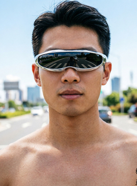 未来感电镀反光太阳眼镜男女个性一体镜片骑行蹦迪装酷吸睛AI墨镜