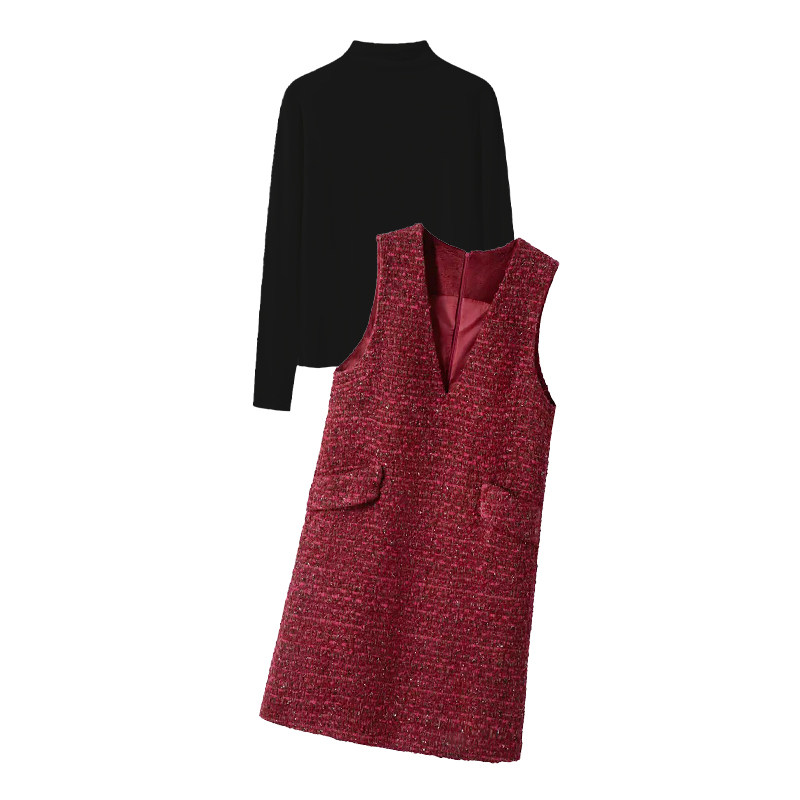 孕妇连衣裙套装2026新款秋冬韩版显瘦复古红色背心裙打底衫两件套,淘宝优惠券,粉丝福利购,淘宝优惠卷