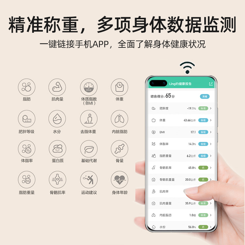 适用华为智能app体脂秤蓝牙体脂称健康体质称专业女生家用精准男人体重秤家用充电测脂肪小米苹果电子秤手机-图1