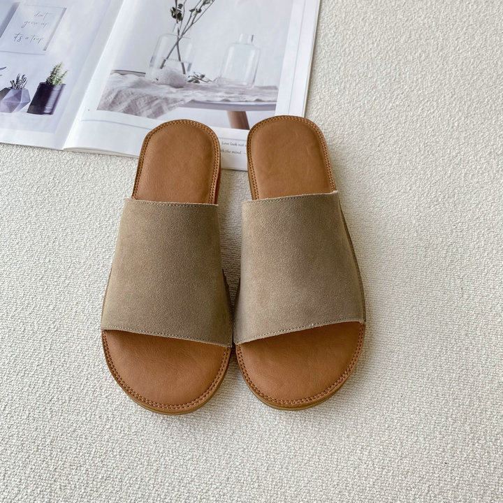 踩屎感！头层牛反绒鞋面乳胶鞋垫防滑果冻牛筋底一字平底拖鞋女,淘宝优惠券,粉丝福利购,淘宝优惠卷