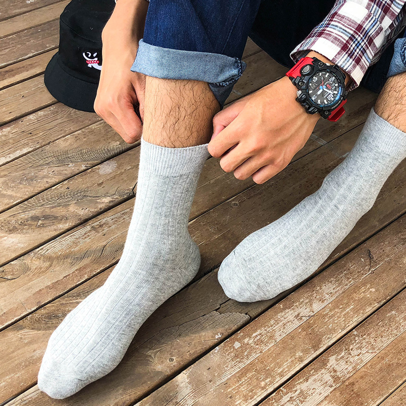 袜子男中筒袜防臭吸汗春秋款休闲纯色商务秋冬季男士运动黑色长袜 - 图3