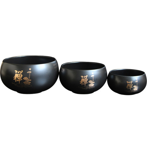 黑色钵碗陶瓷和尚碗金色心经佛禅莲花钵盂居士复古碗僧人碗钵佛碗 - 图3