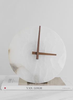 现代轻奢高档大理石时钟摆件样板间客厅卧室玄关白色云石台钟座钟